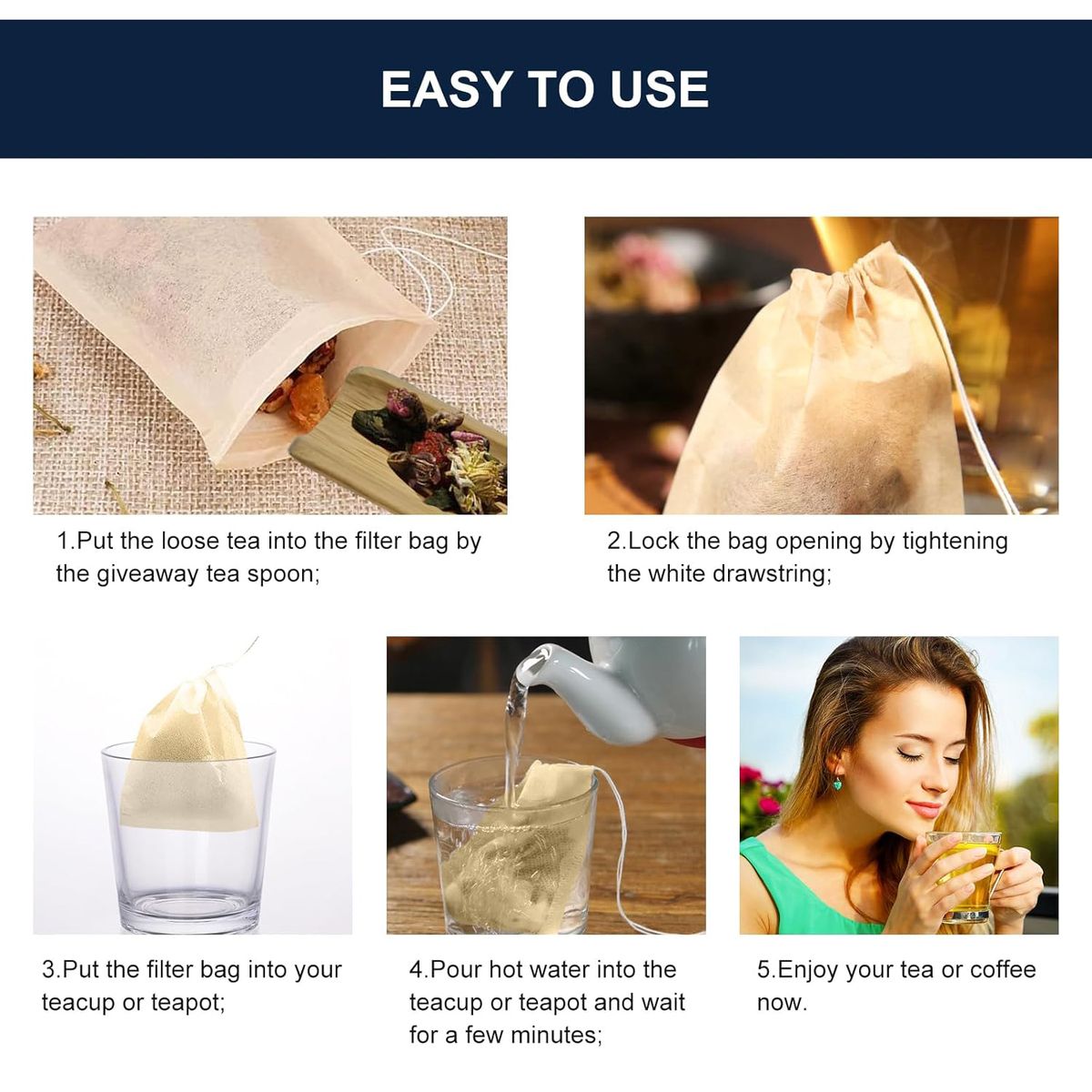 Cart In Mart 600 Piece Eco-Fil Disposable Filter Tea Bags With Drawstring-Organic