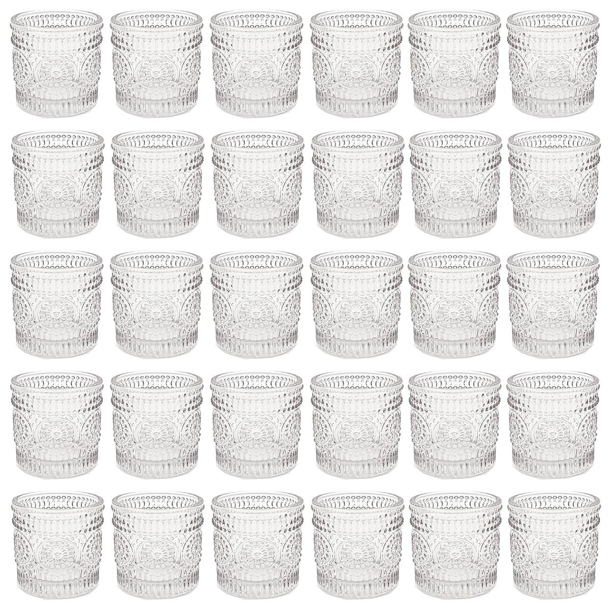 Cart In Mart 30 Pack Vintage Glass Tealight Votive Candle Holders For Table Centerpieces - Clear
