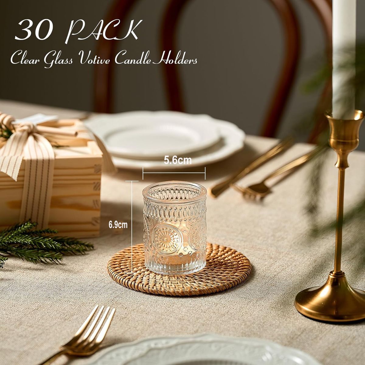 Cart In Mart 30 Pack Vintage Glass Tealight Votive Candle Holders For Table Centerpieces - Clear