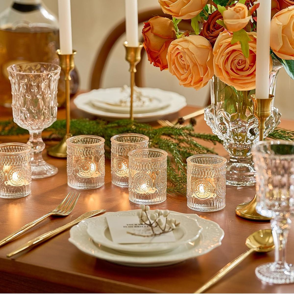 Cart In Mart 30 Pack Vintage Glass Tealight Votive Candle Holders For Table Centerpieces - Clear