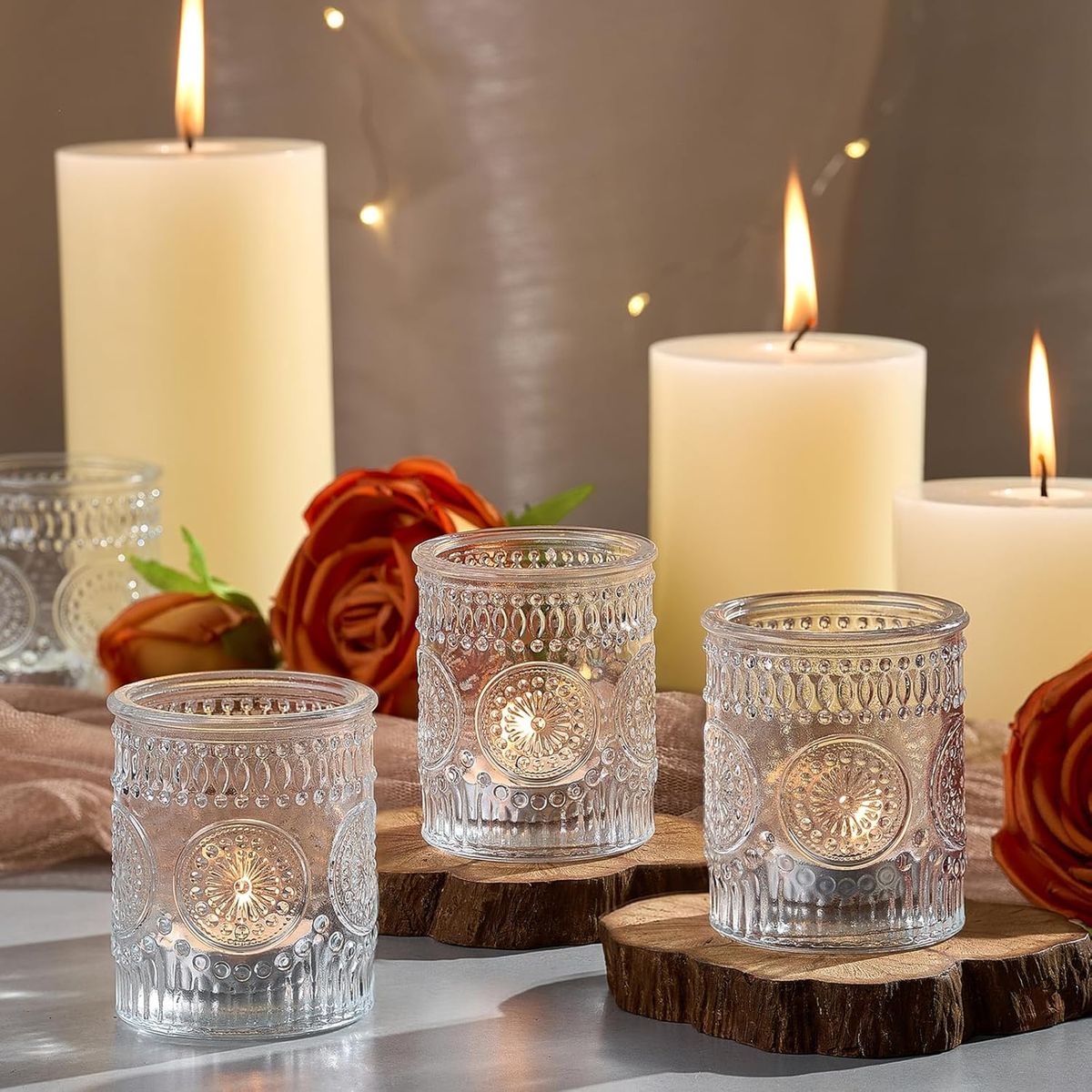 Cart In Mart 30 Pack Vintage Glass Tealight Votive Candle Holders For Table Centerpieces - Clear