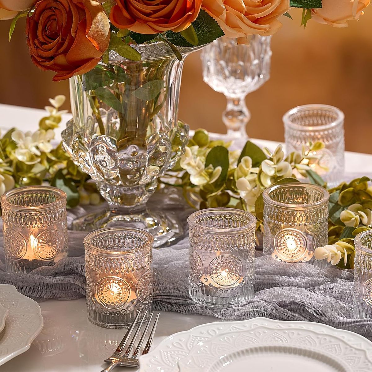 Cart In Mart 30 Pack Vintage Glass Tealight Votive Candle Holders For Table Centerpieces - Clear
