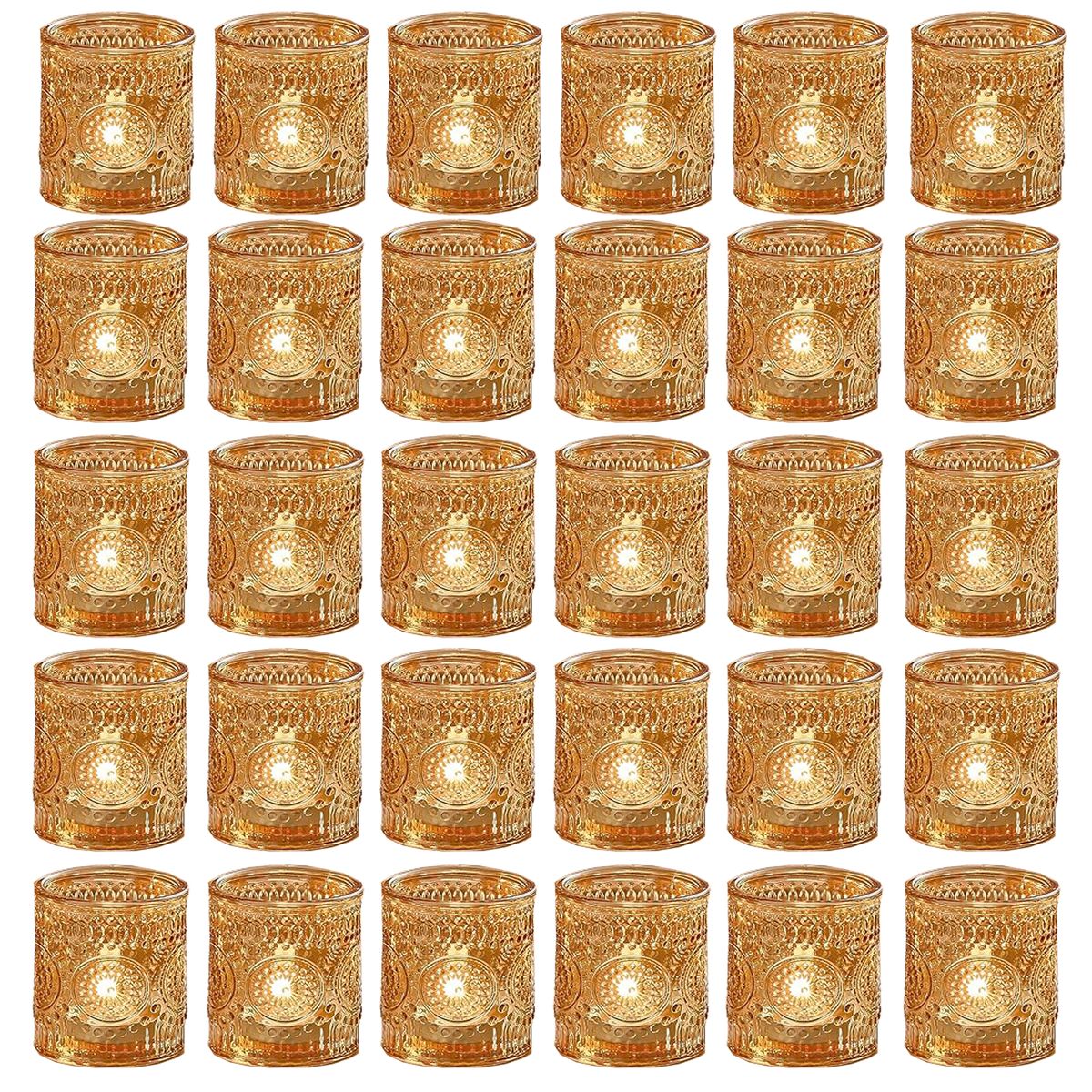 Cart In Mart 30 Pack Vintage Glass Tealight Votive Candle Holders For Table Centerpieces - Gold