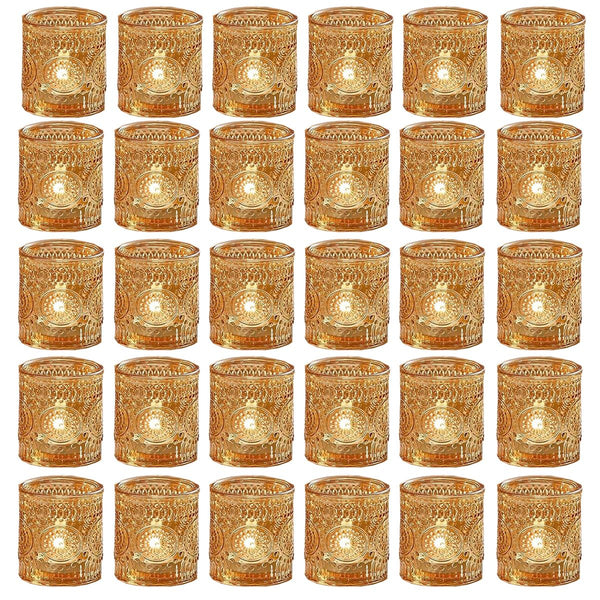 Cart In Mart 30 Pack Vintage Glass Tealight Votive Candle Holders For Table Centerpieces - Gold
