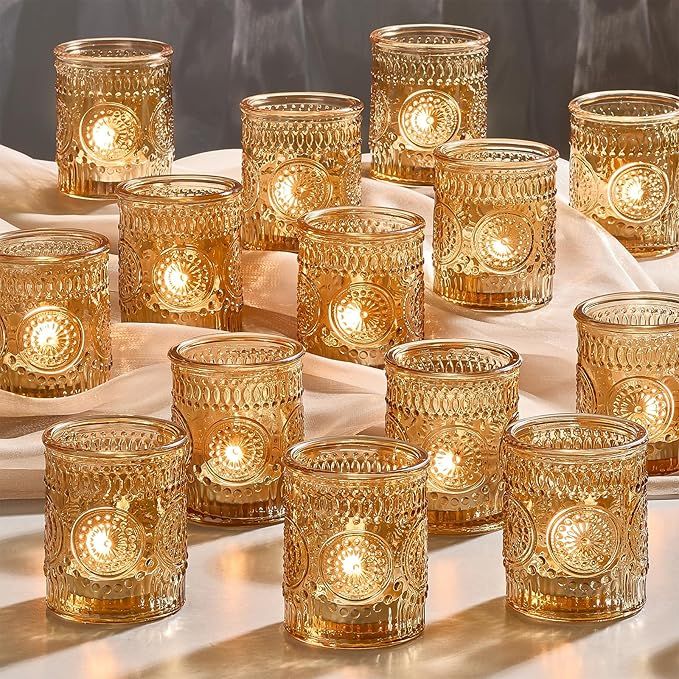 Cart In Mart 30 Pack Vintage Glass Tealight Votive Candle Holders For Table Centerpieces - Gold