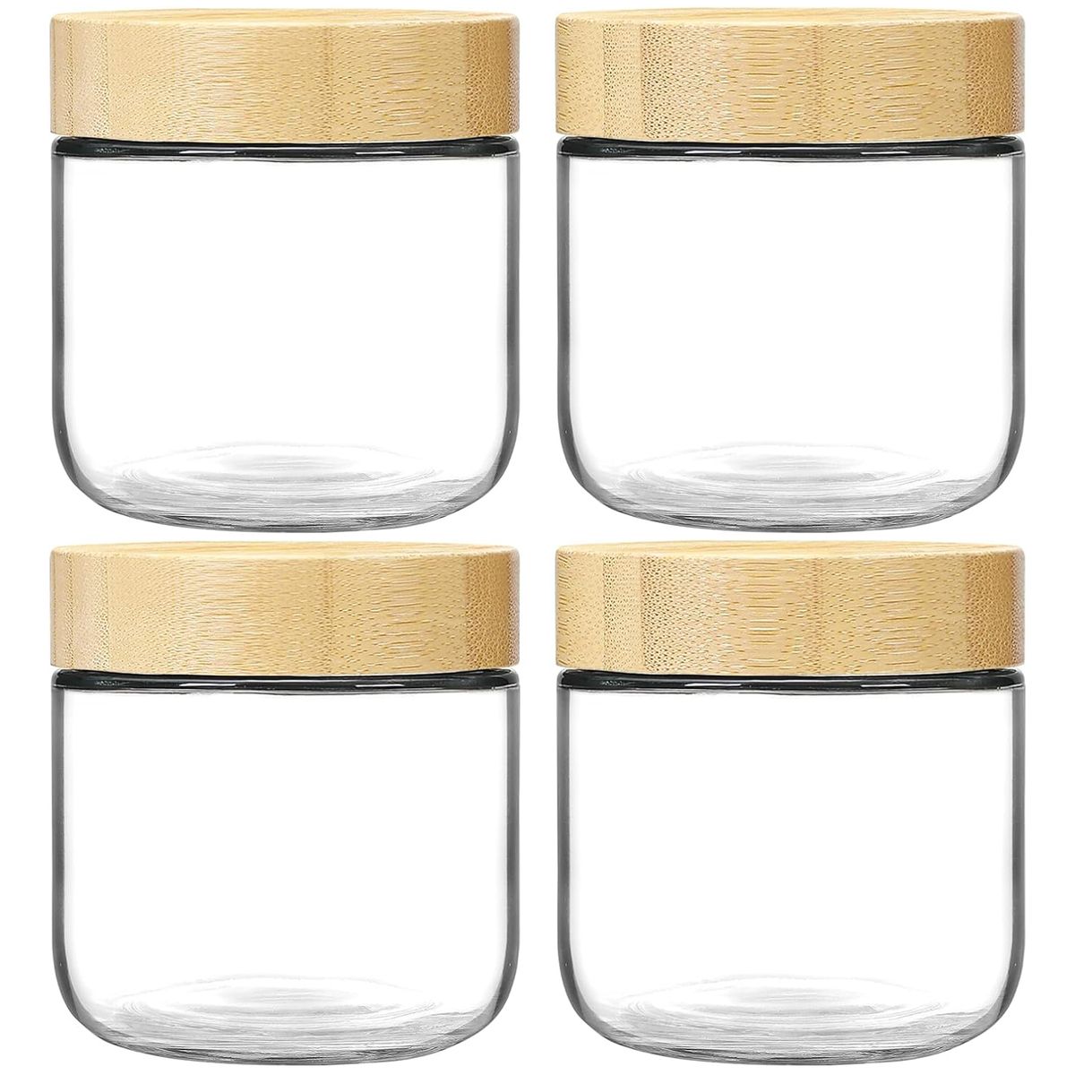 Cart In Mart 4 Pack Overnight Oat Jars Airtight Container Bamboo Lid Glass Storage-300ml - 300 ml