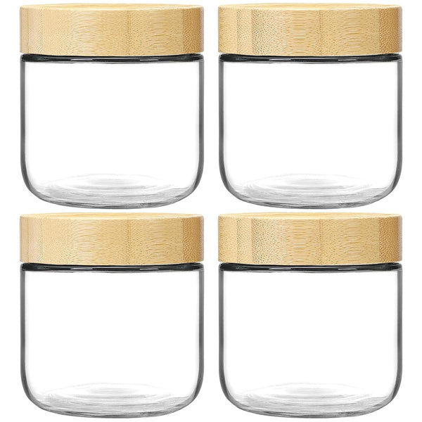Cart In Mart 4 Pack Overnight Oat Jars Airtight Container Bamboo Lid Glass Storage-300ml - 300 ml