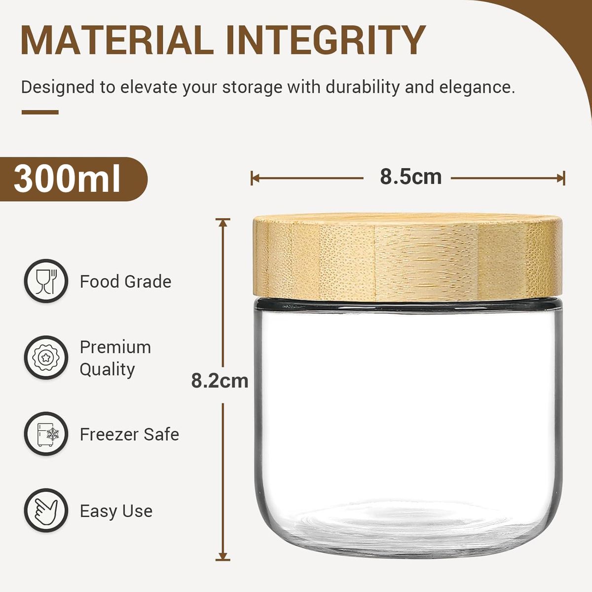 Cart In Mart 4 Pack Overnight Oat Jars Airtight Container Bamboo Lid Glass Storage-300ml - 300 ml