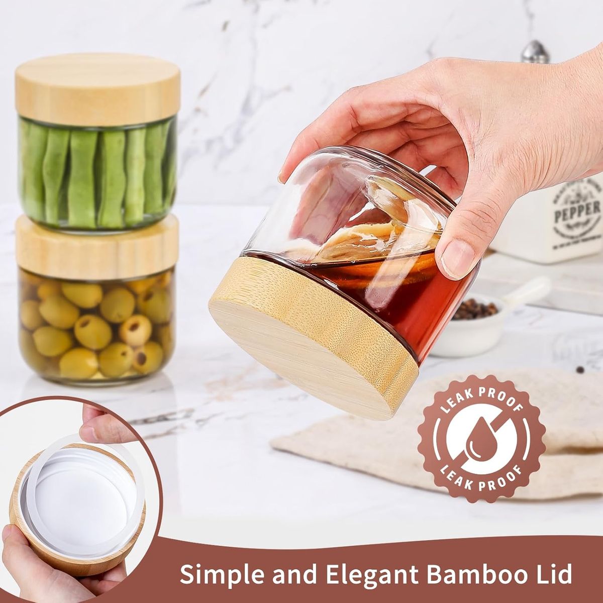 Cart In Mart 4 Pack Overnight Oat Jars Airtight Container Bamboo Lid Glass Storage-300ml - 300 ml