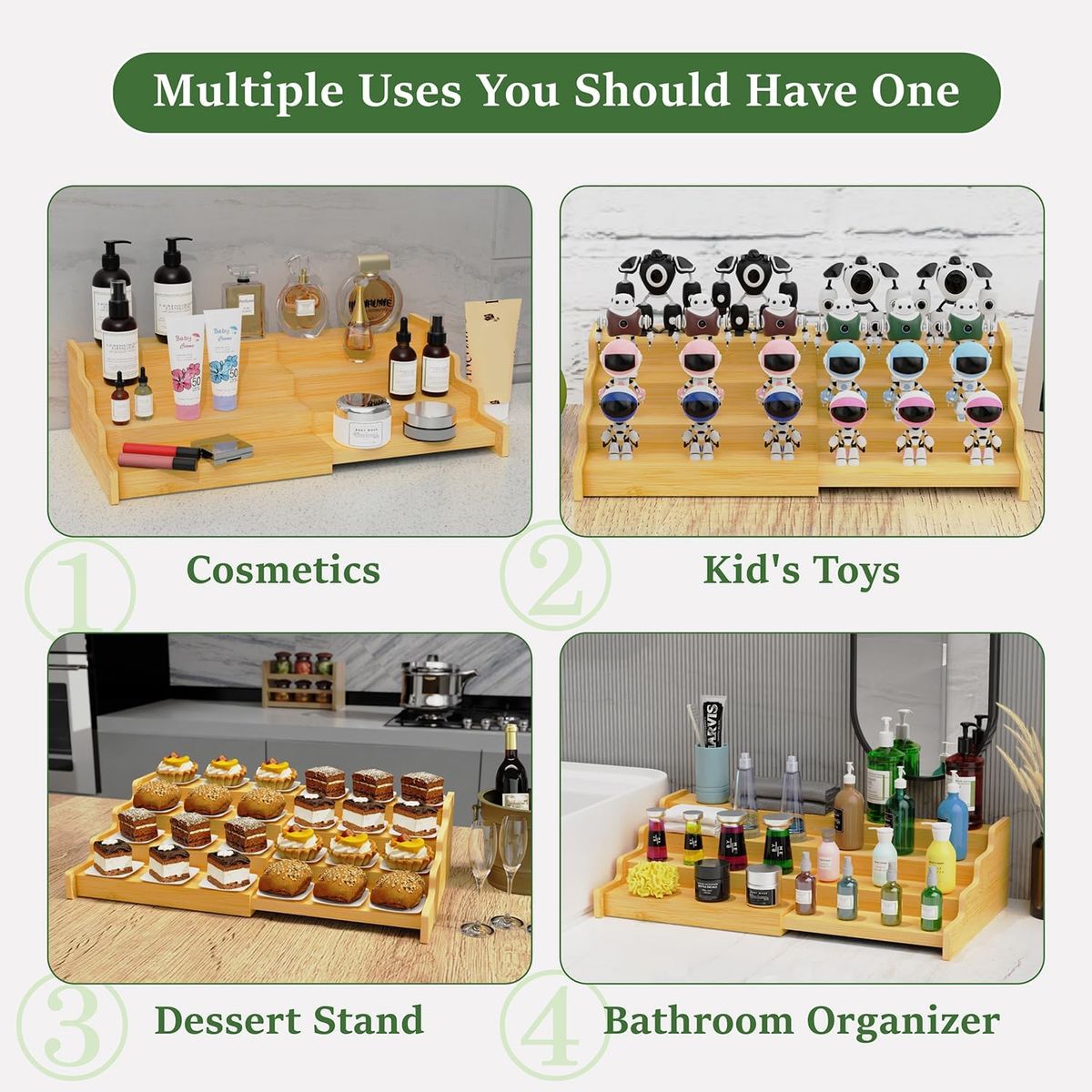Cart In Mart 3 Tier Expandbale Bamboo Spice Rack Organiser Cabinet With Labels & Marker - S