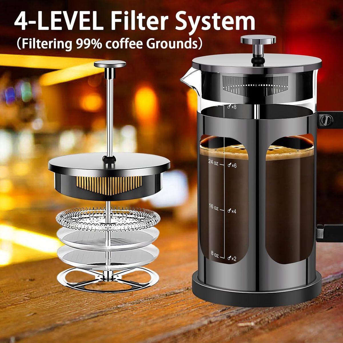 Cart In Mart French Press Coffee Maker-1 Litre-Borosilicate Glass Stainless Steel Brewer