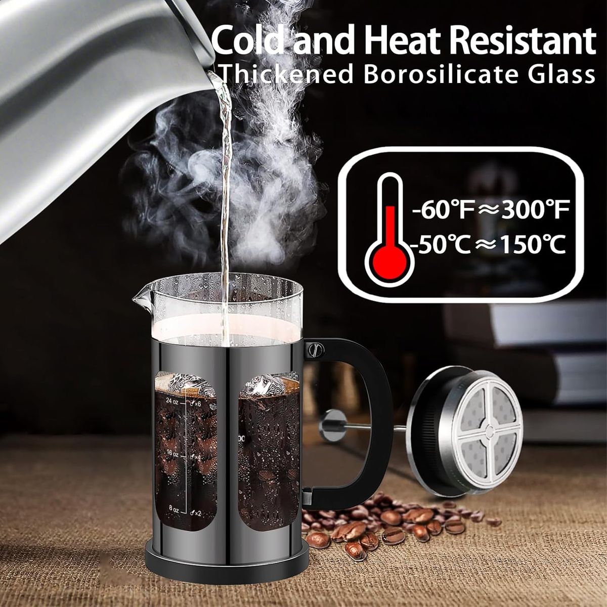 Cart In Mart French Press Coffee Maker-1 Litre-Borosilicate Glass Stainless Steel Brewer