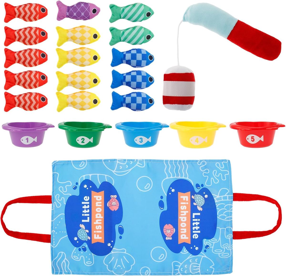 Cart In Mart 22 Piece Baby Cloth Fishing Pretend Play Montessori Toys With Stacking Cups