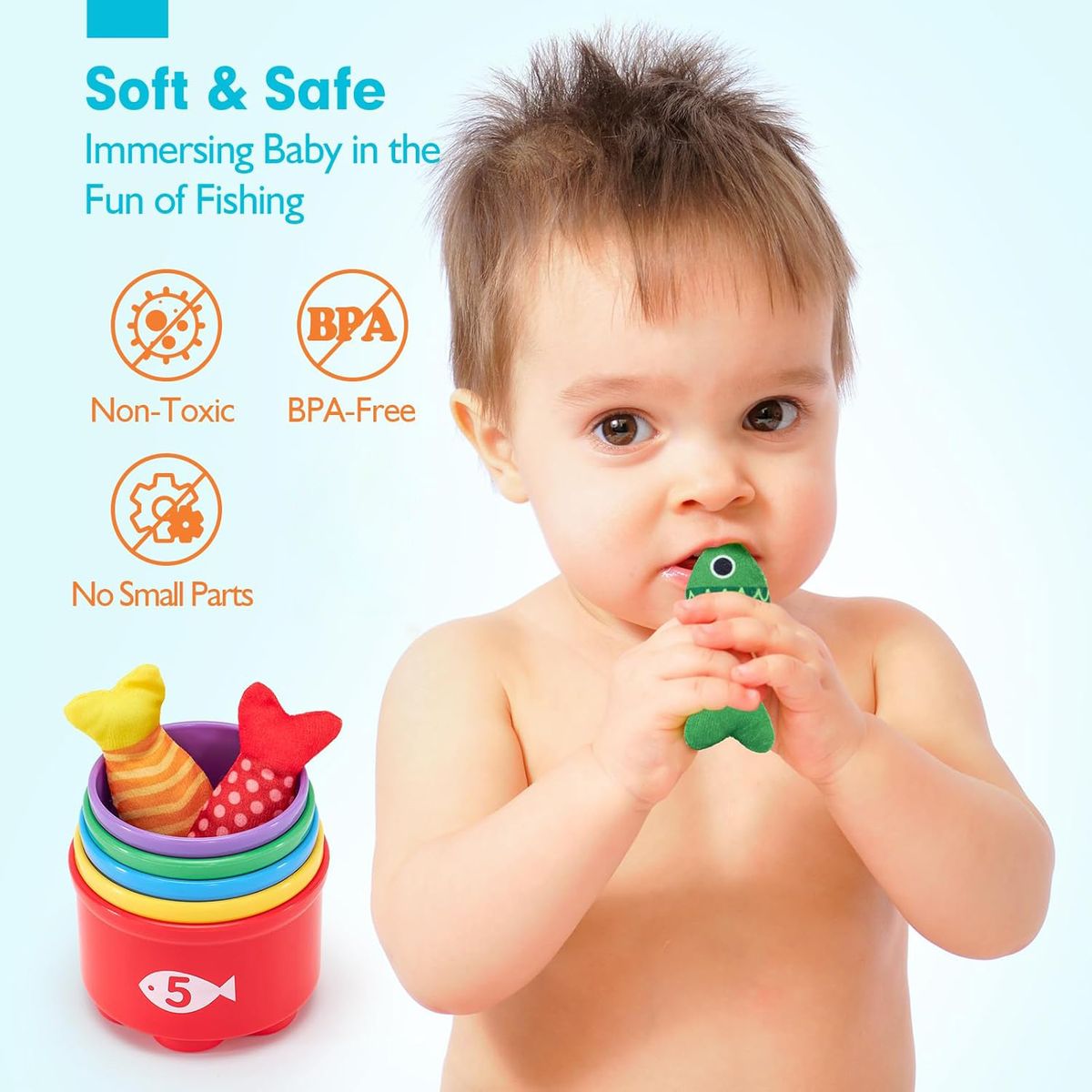 Cart In Mart 22 Piece Baby Cloth Fishing Pretend Play Montessori Toys With Stacking Cups