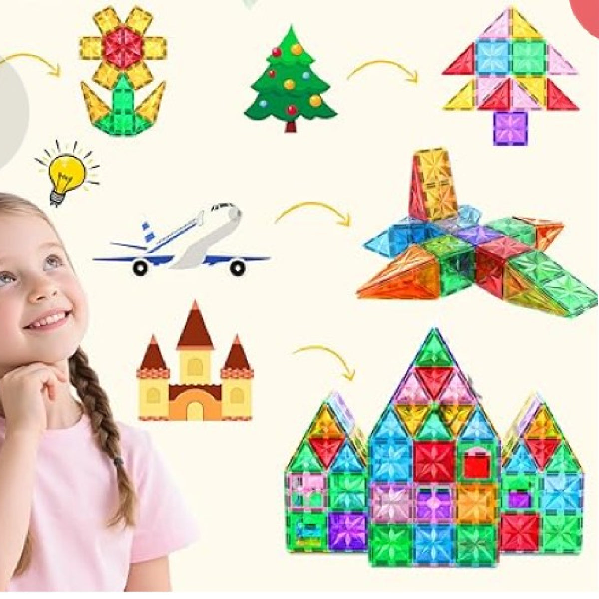 110 Piece Rainbow Magnetic Building Tiles