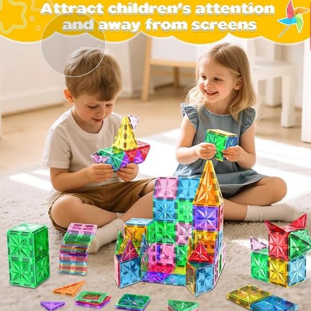 110 Piece Rainbow Magnetic Building Tiles