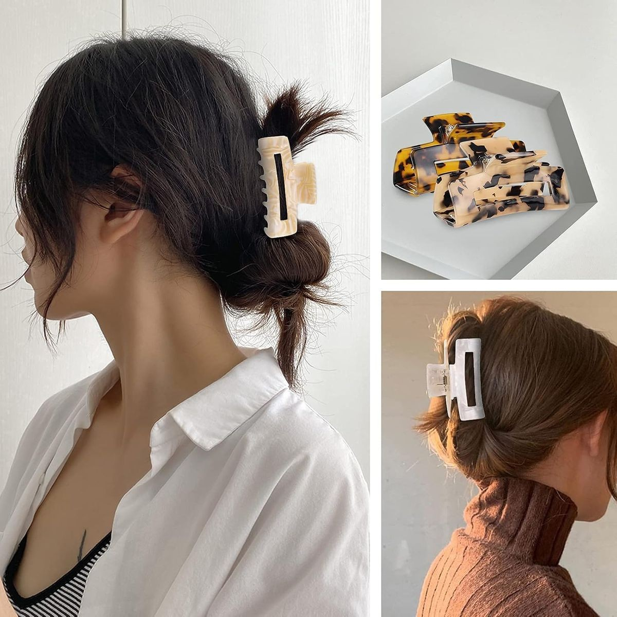 Cart In Mart 8 Pack Hair Claw Clips For Women Girls Fashion Tortoise Barrettes Rectangle