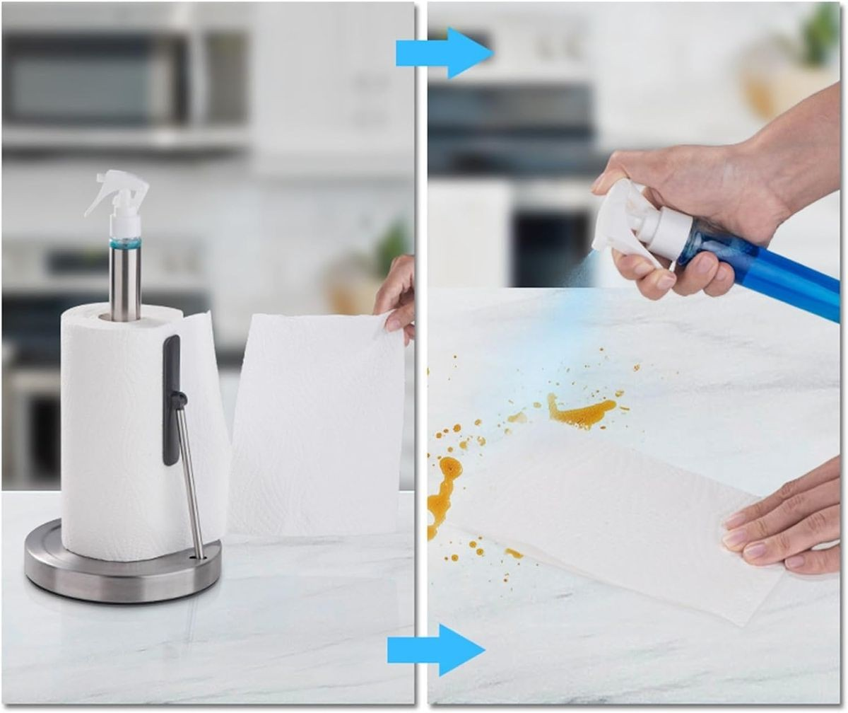 Cart In Mart Kitchen Paper Towel Holder Stainless Steel With Sprayer,Arm & Weighted Base
