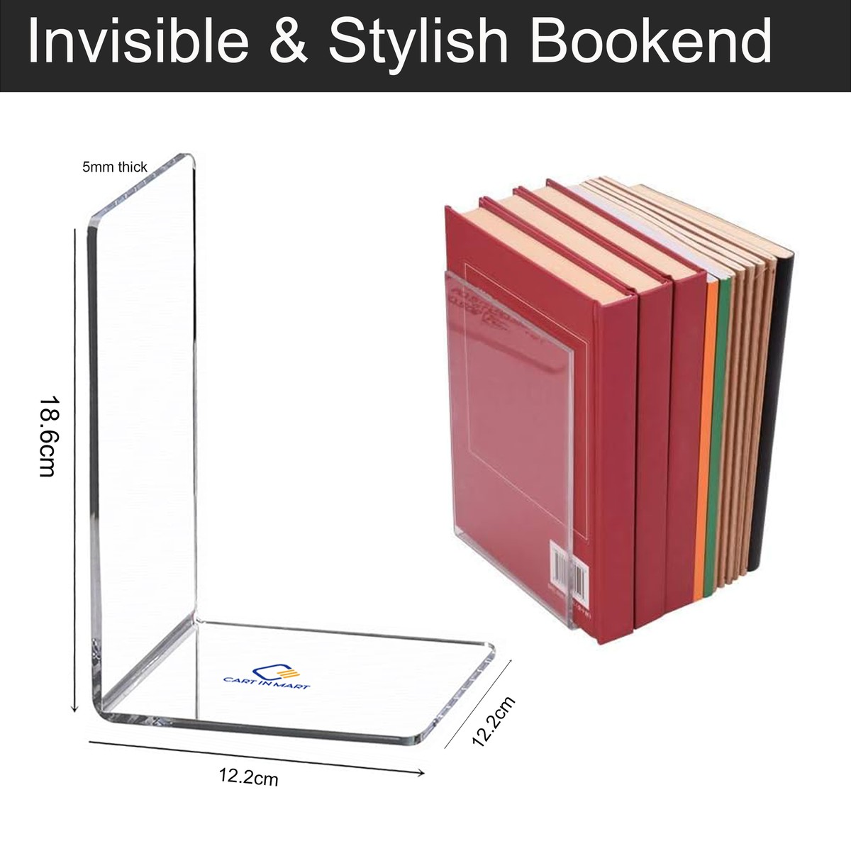 Cart In Mart Clear Acrylic Bookends For Shelves Desk Book Stopper Organiser- 8 Pack