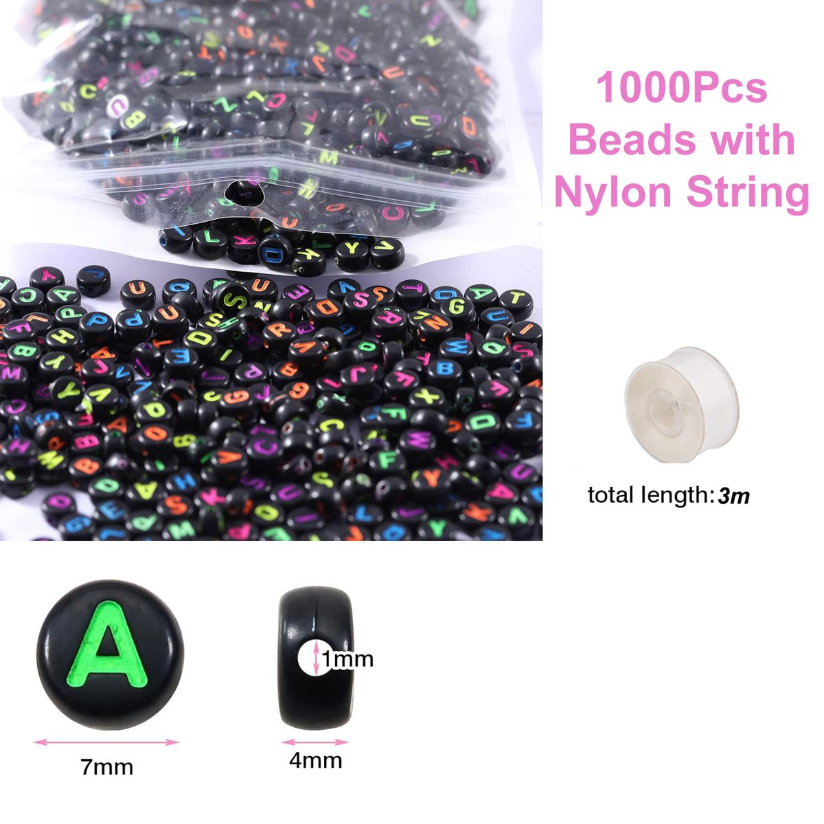 Cart In Mart 1000 Piece Letter Beads With Crystal String Jewellery Bracelet Making