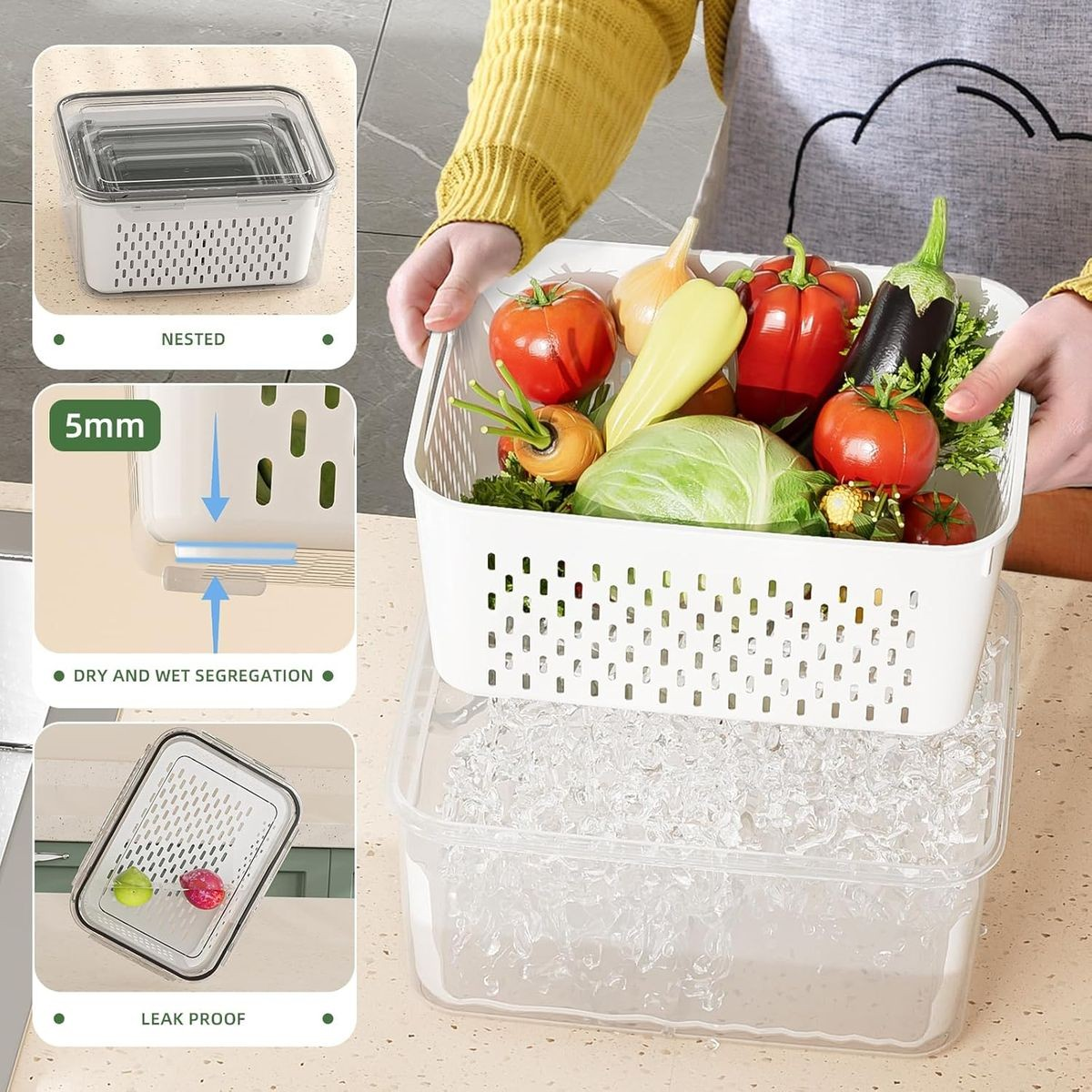 Cart In Mart 5 Pack (10 Piece) Fridge Food Storage Containers With Removable Colander