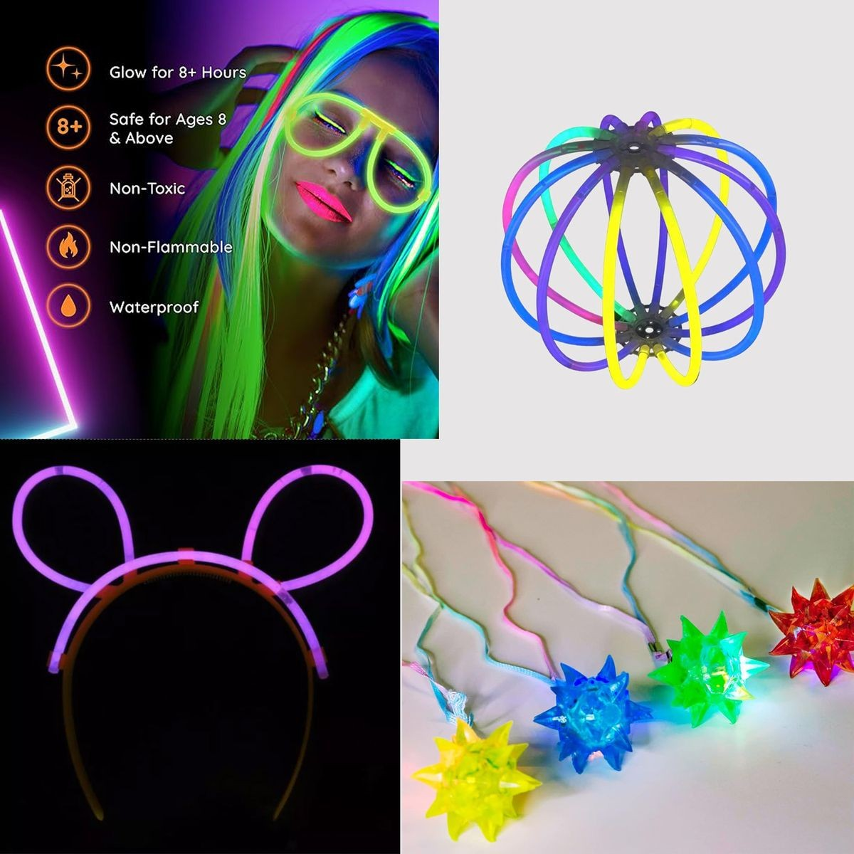 Cart In Mart 290 Pack Glow In The Dark Party Supplies Bulk LED Light Up Party Favor Toys