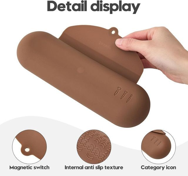 Cart In Mart Silicone Makeup Brush Holder Travel Case Cosmetic Pouch_Coffee Colour