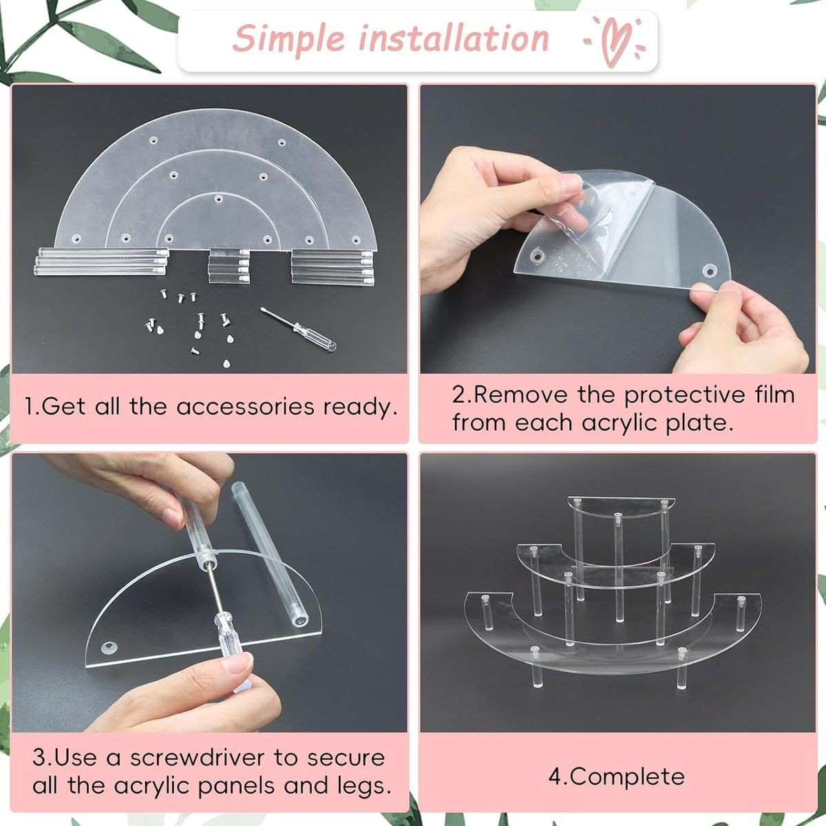 Cart In Mart 3 Tier Clear Acrylic Display Riser Stand Perfume Cupcake Organiser-Crescent - 2 Pack
