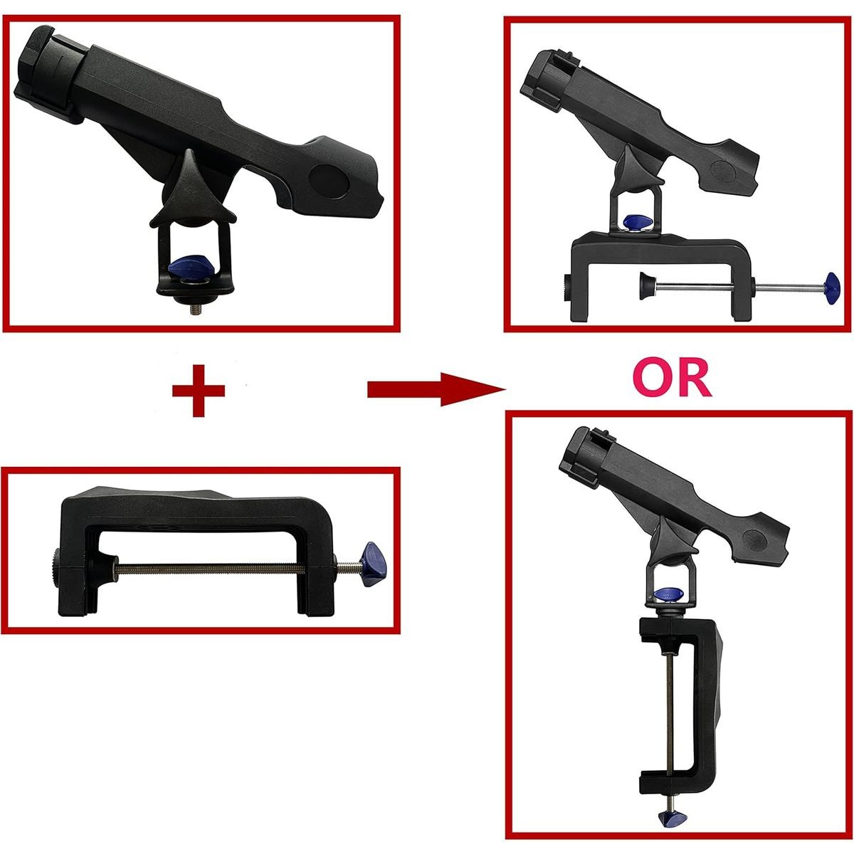 Cart In Mart 2 Pack Boat Fishing Rod Holders 360 Adjustable With Large Clamp Opening