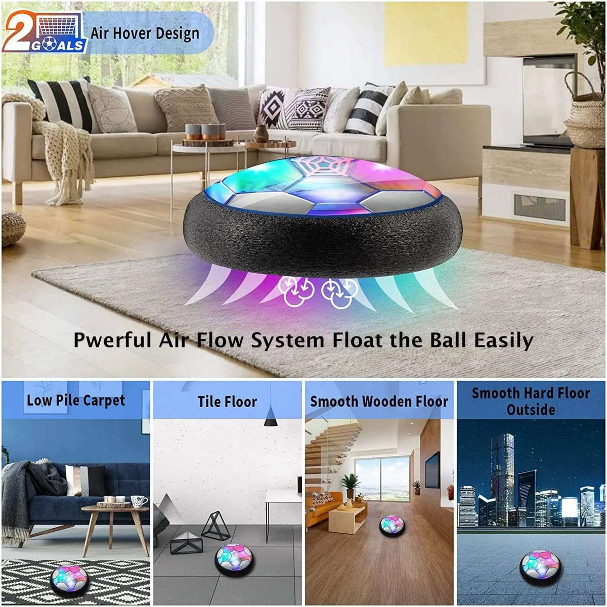 Cart In Mart Activity Toys LED Hover Soccer Ball with 2 Goals USB Rechargeable