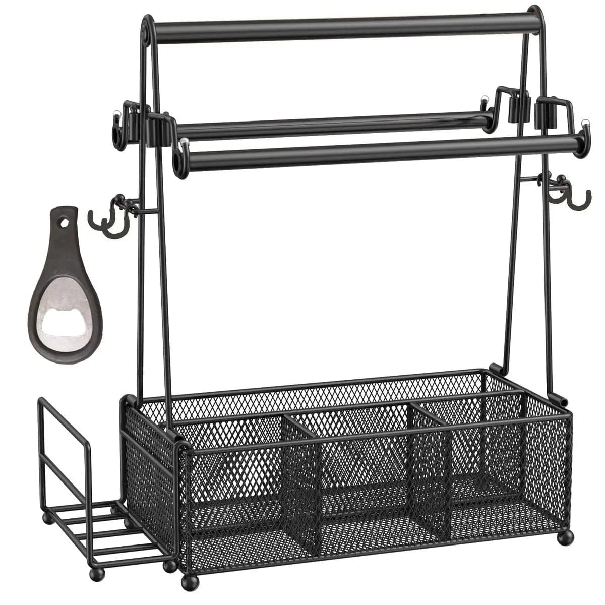 Cart In Mart Braai Tools Set Utensils Organiser Caddy With Tissue Holder - Black