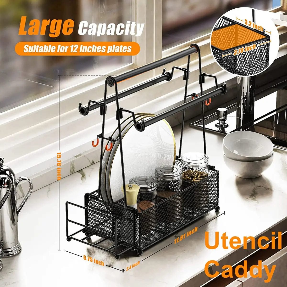 Cart In Mart Braai Tools Set Utensils Organiser Caddy With Tissue Holder - Black