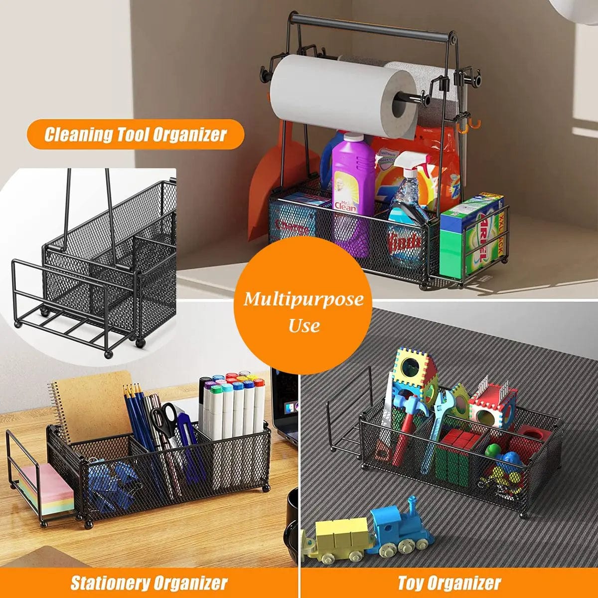 Cart In Mart Braai Tools Set Utensils Organiser Caddy With Tissue Holder - Black
