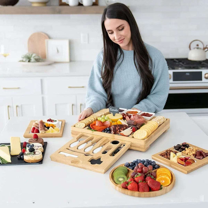 Cart In Mart Cheese board Bamboo Cheese Board and Knife Set With Fruit Tray -Square