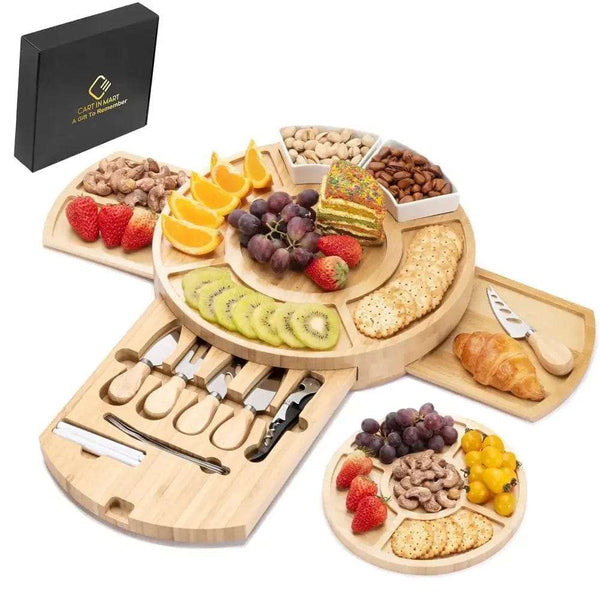 Cart In Mart Cheese board Cheese Board and Knife Set With Fruit Tray- Round