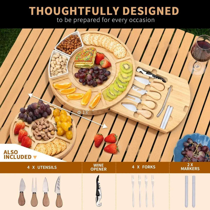Cart In Mart Cheese board Cheese Board and Knife Set With Fruit Tray- Round
