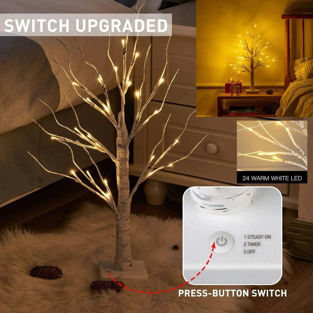 Cart In Mart Christmas Tree Decor Lamp 2 Piece Birch Tree With LED Christmas Lights Decoration
