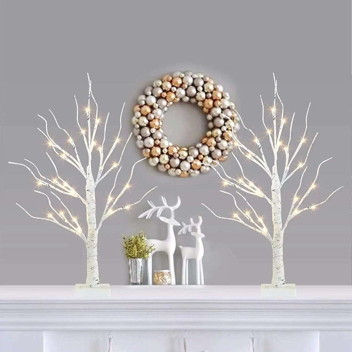 Cart In Mart Christmas Tree Decor Lamp 2 Piece Birch Tree With LED Christmas Lights Decoration
