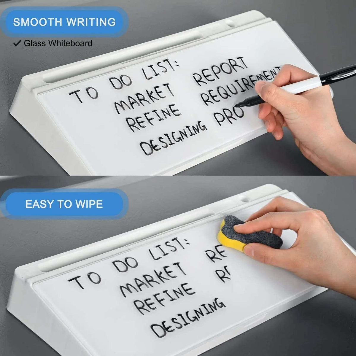 Cart In Mart Desktop White Board Desktop Glass Whiteboard Organiser with Drawers Markers & Eraser Set