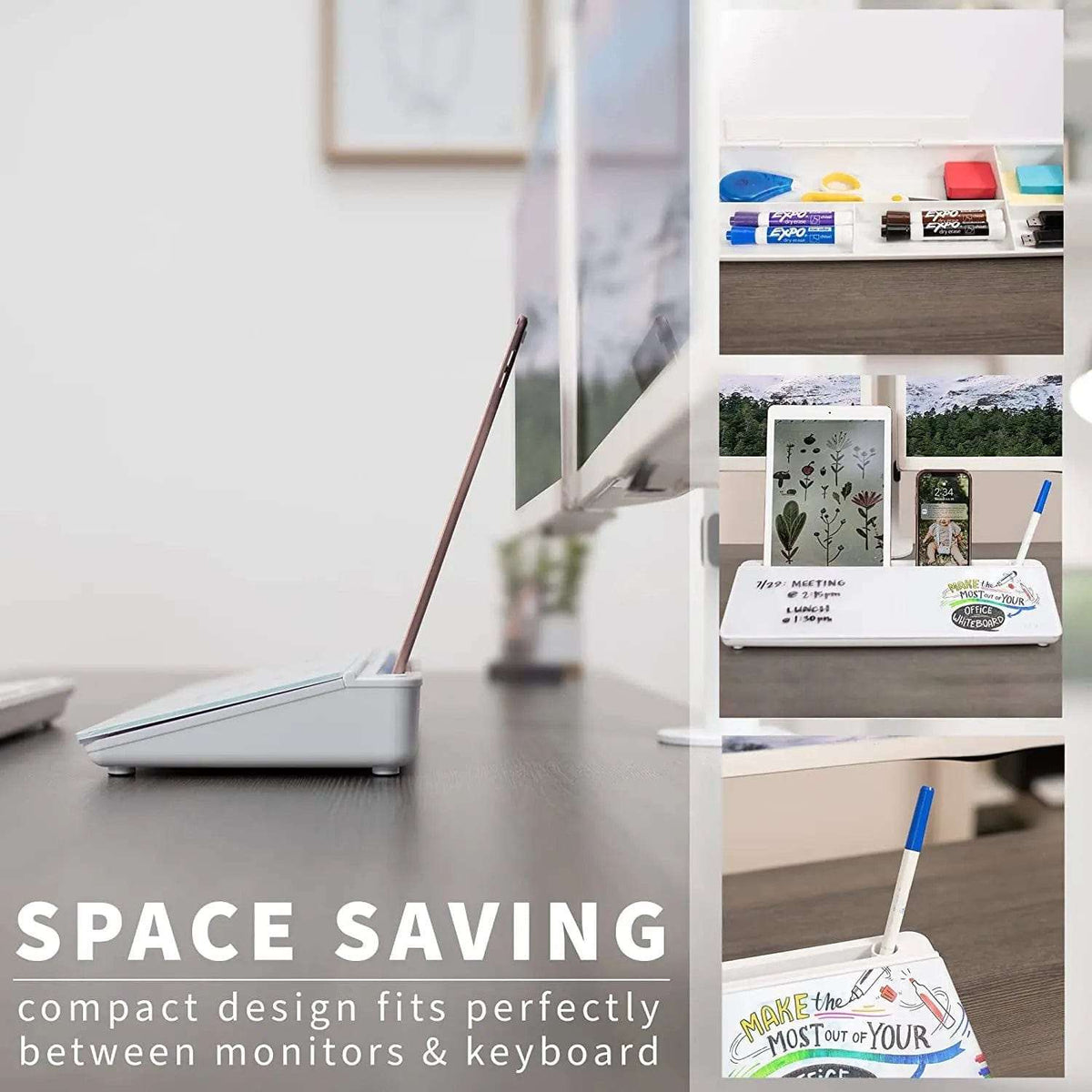 Cart In Mart Desktop White Board Desktop Glass Whiteboard Organiser with Drawers Markers & Eraser Set