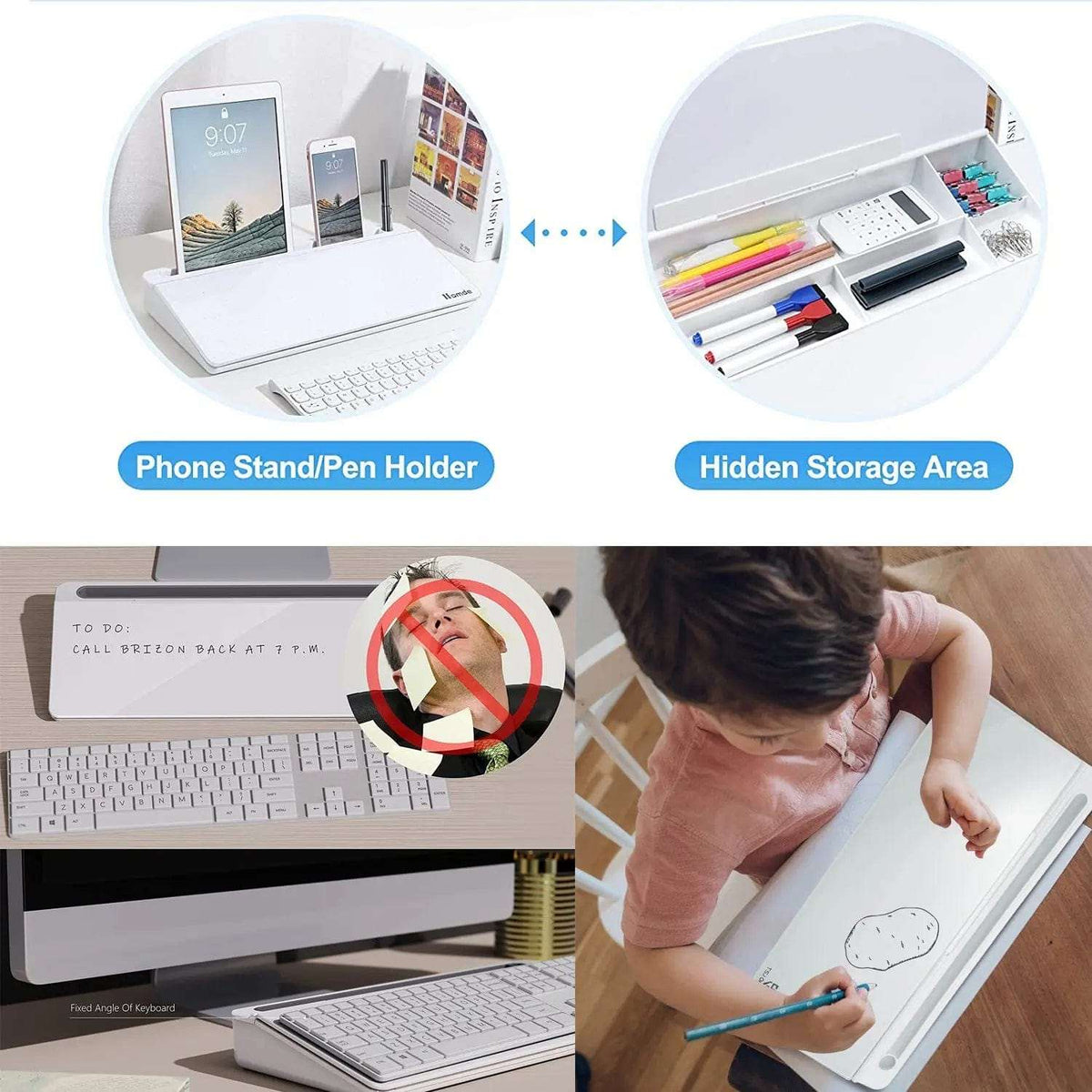 Cart In Mart Desktop White Board Desktop Glass Whiteboard Organiser with Drawers Markers & Eraser Set