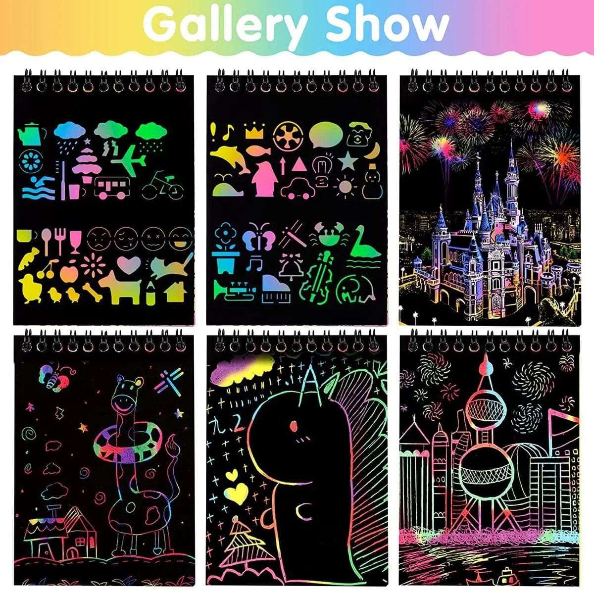 Cart In Mart Doodle Art 17 Pack Rainbow Scratch Art Paper Books Set
