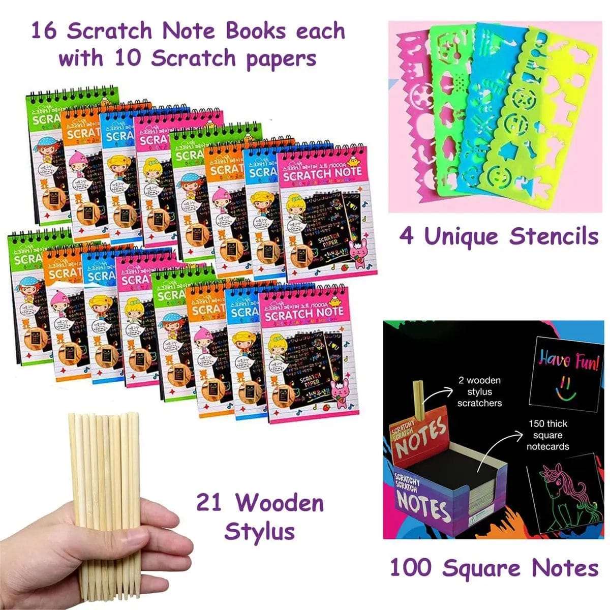 Cart In Mart Doodle Art 17 Pack Rainbow Scratch Art Paper Books Set