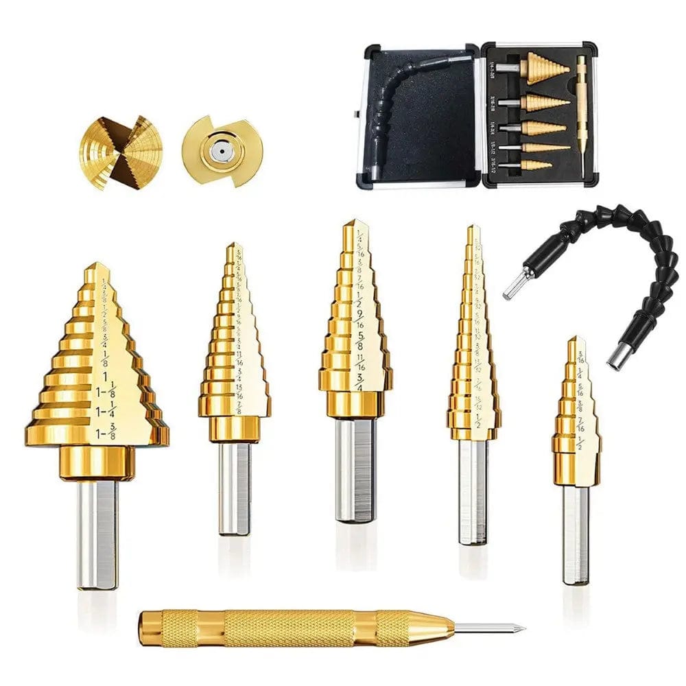 Cart In Mart Drill Bits 7 Piece High Speed Steel Step Drill Bit Set