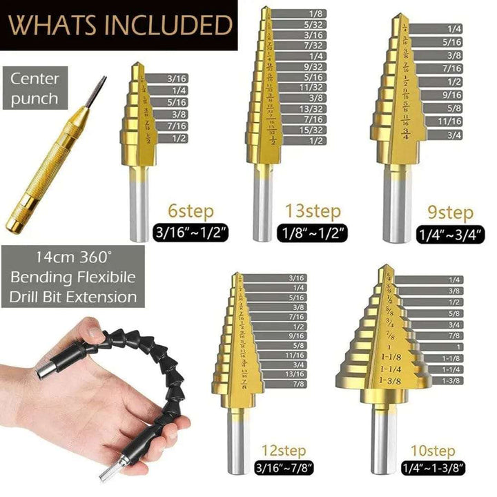 Cart In Mart Drill Bits 7 Piece High Speed Steel Step Drill Bit Set