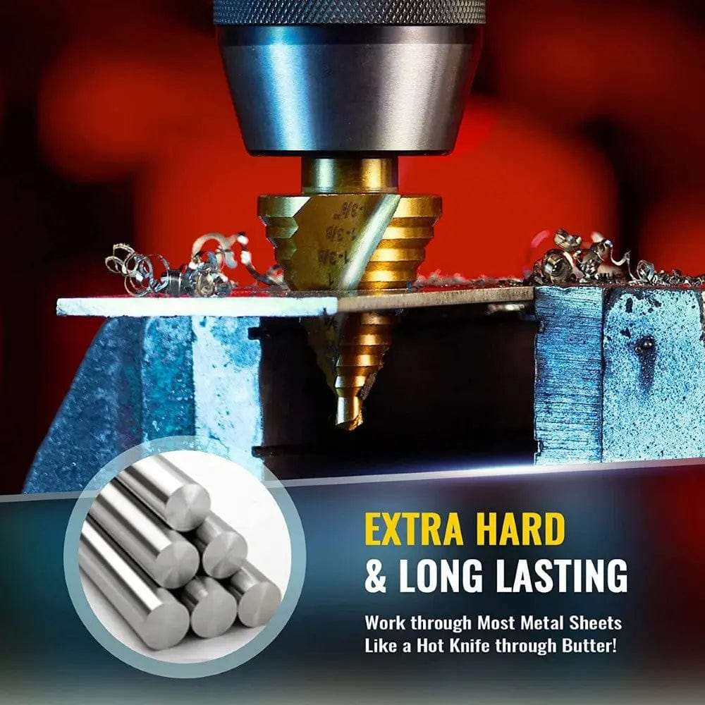 Cart In Mart Drill Bits 7 Piece High Speed Steel Step Drill Bit Set