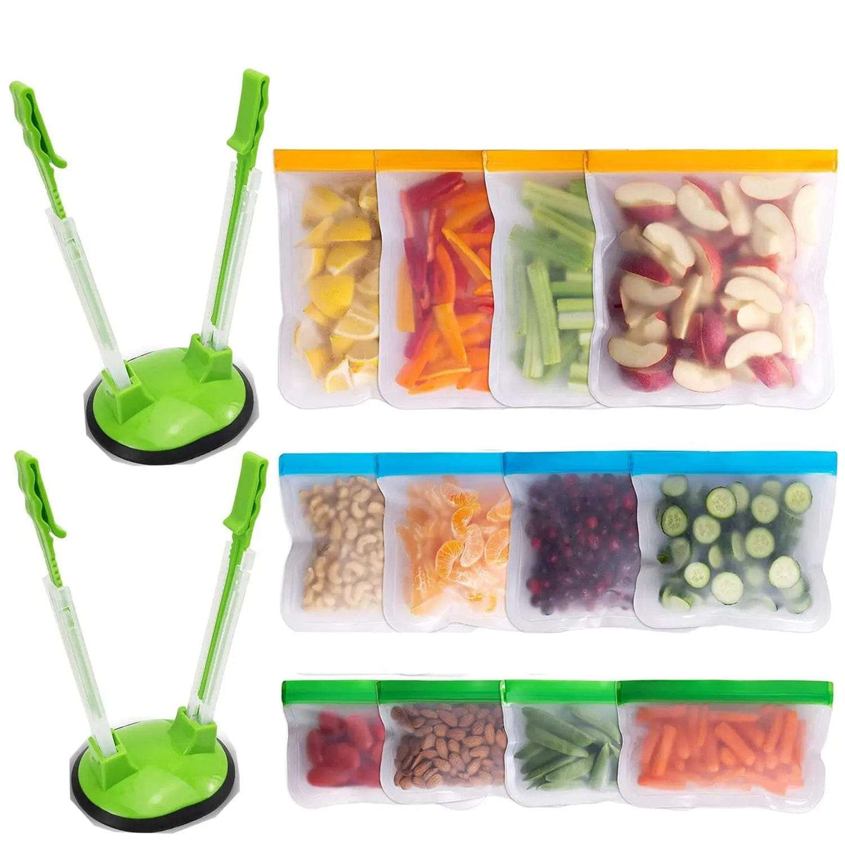 Cart In Mart Food Storage Bags 14 Pieces Reusable Food Storage Bags & Holder Set