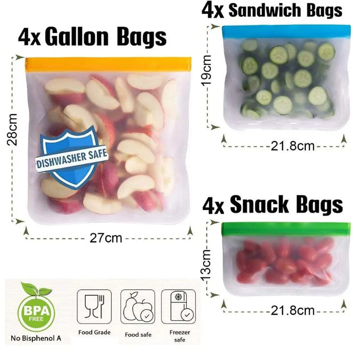 Cart In Mart Food Storage Bags 14 Pieces Reusable Food Storage Bags & Holder Set