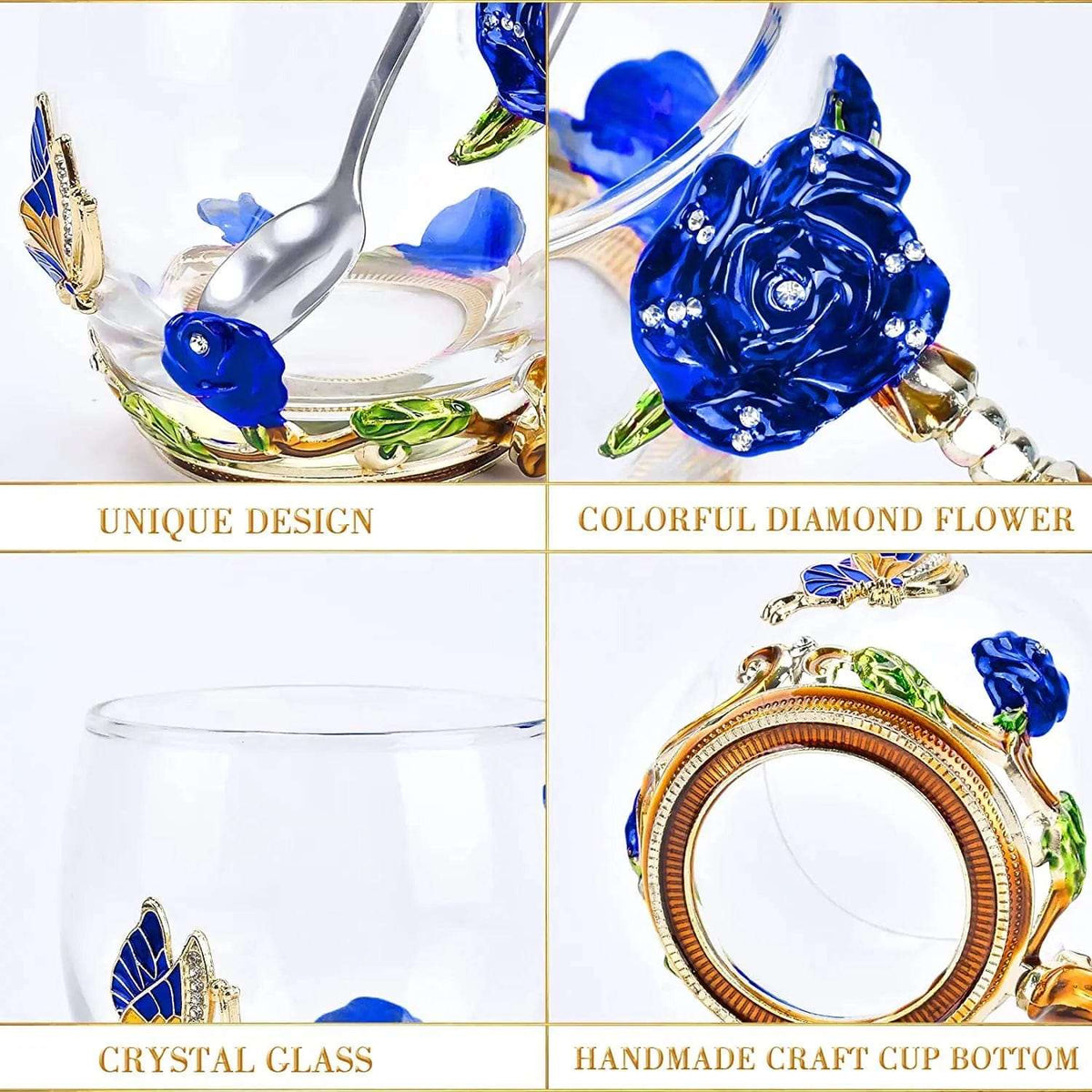 Cart In Mart gift for women Enamel Blue Gold Rose Glass Coffee Mug Gift Box Set