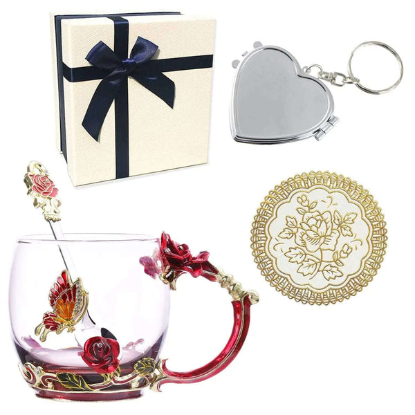 Cart In Mart gift for women Enamel Rose Gold Glass Coffee Mug Gift Box Set